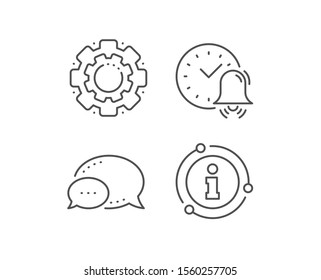 Alarm bell line icon. Chat bubble, info sign elements. Time or watch sign. Linear alarm bell outline icon. Information bubble. Vector