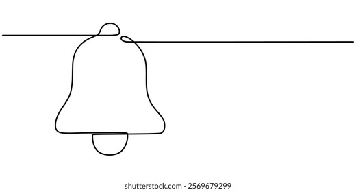 Alarm Bell Neon Continuous Line Icon, continuous line vector illustration design of bell, Continuous line drawing of bell. Vector illustration as line art outline wallpaper for minimal poster.