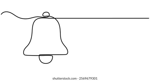 Alarm Bell Neon Continuous Line Icon, continuous line vector illustration design of bell, Continuous line drawing of bell. Vector illustration as line art outline wallpaper for minimal poster.