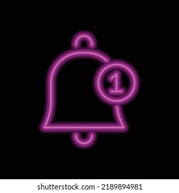 Alarm bell with notification simple icon vector. Flat design. Purple neon on black background.ai