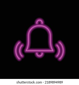 Alarm bell, notification simple icon vector. Flat design. Purple neon on black background.ai