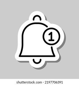 Alarm bell with notification simple icon vector. Flat design. Sticker with shadow on gray background.ai
