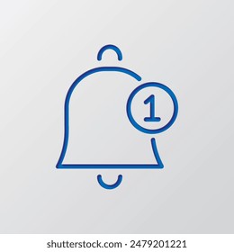 Alarm bell with notification simple icon vector. Flat design. Paper cut design. Cutted blue symbol with shadow. Gray background.ai