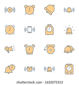 alarm, bell and reminder icon set. simple fire siren, police siren and alarm clock colored line icon sign concept. 