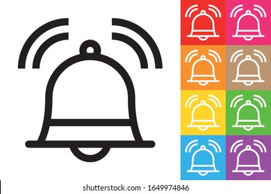 Alarm Bell Ringing. Line Icon With Different Color Background.