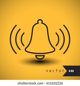 Alarm bell rings black flat line vector icon illustration