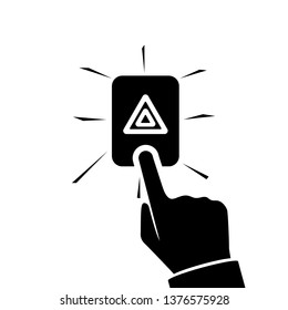 Alarm button car blacl icon. Silhouette alarm system. Person presses the finger button of car. Vector illustration flat design. Isolated on white background.