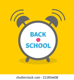Alarm cloack with chalk text Back to school. Flat design. Vector illustration