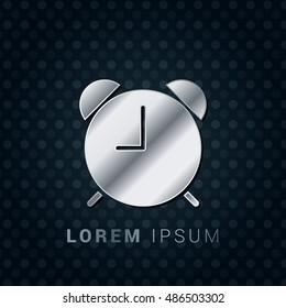 Alarm Clock 3D Silver, Platinum, Steel Metallic Premium Icon, Logo Design