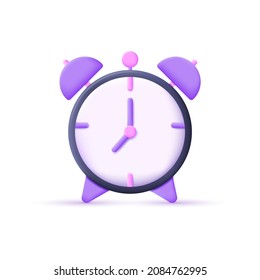 Alarm clock in 3d style isolated on white background. Wake-up time. Vector illustration in 3d style. Modern and trendy icon for web design