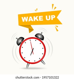 Alarm Clock with Abstract Geometric Bubble Speech Banner. Wake up! Vector illustration.