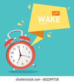 Alarm Clock with Abstract Geometric Bubble Speech Card for Web. Vector illustration