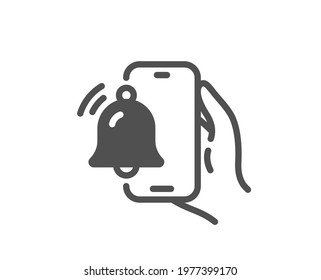 Alarm clock app icon. Reminder bell sign. Phone notification symbol. Quality design element. Flat style alarm clock icon. Editable stroke. Vector
