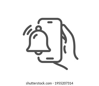 Alarm clock app line icon. Reminder bell sign. Phone notification symbol. Quality design element. Linear style alarm clock icon. Editable stroke. Vector