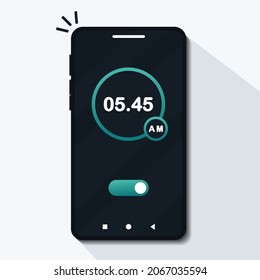  Alarm Clock App On Smartphone Screen. Wake Up Time Settings. Illustration Vector