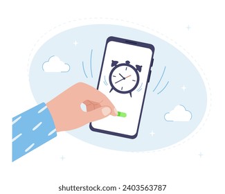 Alarm clock application for a mobile phone. Setting the wake-up time. Snooze the alarm on your smartphone. Vector illustration