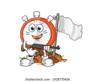 alarm clock army character. cartoon mascot vector