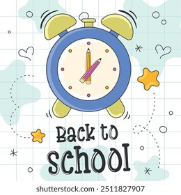 Alarm clock with back to school message on grid background Vector