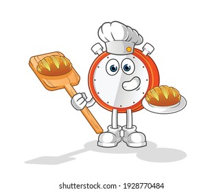 alarm clock baker with bread cartoon. cartoon mascot vector