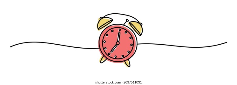 Alarm clock banner hand drawn with thin line isolated on white background