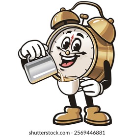 Alarm Clock as barista,      Cartoon Character Mascot Illustration Vector Clip-art Hand-drawn Logo Design