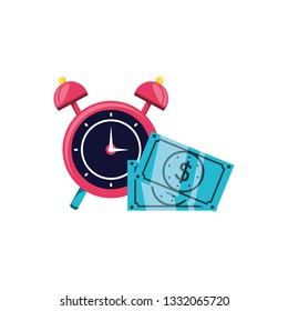 alarm clock with bills dollar isolated icon