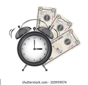 alarm clock with bills isolated over white background. vector