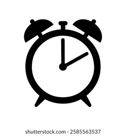 Alarm clock black icon, isolated on white background. Vector illustration