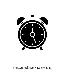 Alarm clock black icon, vector sign on isolated background. Alarm clock concept symbol, illustration 