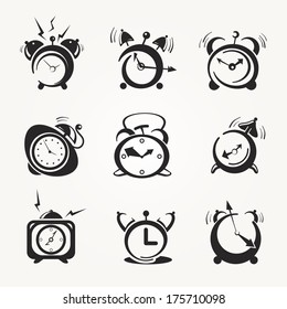 alarm clock black icons, vector
