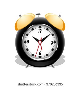 Alarm Clock with black numerals and shadows, isolated on a white background, stylish vector illustration for web design
