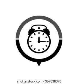 alarm clock - black vector icon; map pointer;  message bubble