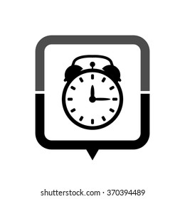 alarm clock - black vector icon; map pointer;  message bubble