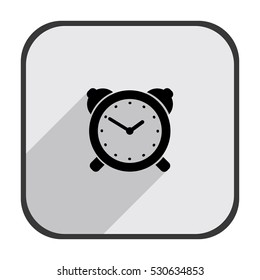 Alarm clock - black vector icon with  long shadow