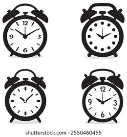 Un reloj despertador en blanco y negro icono de diseño tradicional.