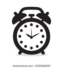 Un reloj despertador en blanco y negro icono de diseño tradicional.