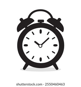 Un reloj despertador en blanco y negro icono de diseño tradicional.