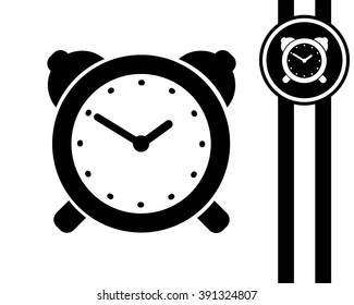 alarm clock - black and white vector icon