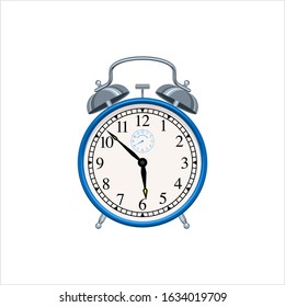 Alarm Clock Blue, Flat Vector Illustration