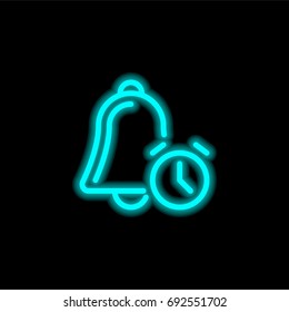 Alarm clock blue glowing neon ui ux icon. Glowing sign logo vector