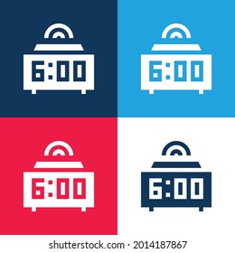 Alarm Clock blue and red four color minimal icon set