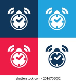 Alarma Reloj azul y rojo cuatro colores conjunto de iconos mínimo