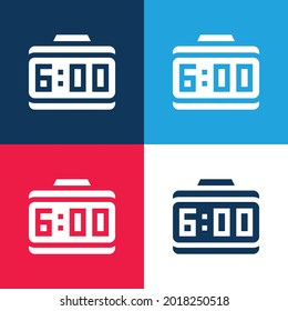 Alarm Clock blue and red four color minimal icon set