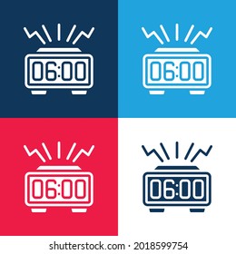 Alarma Reloj azul y rojo cuatro colores conjunto de iconos mínimo