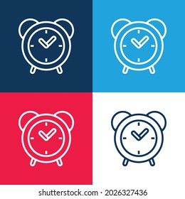 Alarm Clock blue and red four color minimal icon set