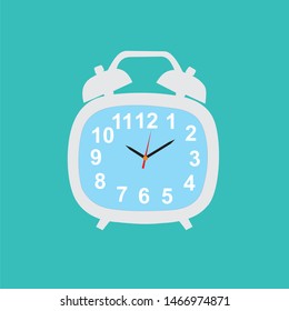 alarm clock blue wake-up time isolated on background in flat style