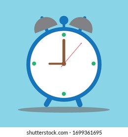 Alarm clock blue wake-up time isolated on background in flat style. Vector illustration