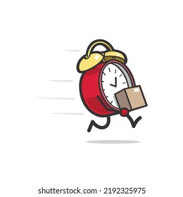 Alarm Clock Bring Package In A Rush. Time Management Planner Logo.