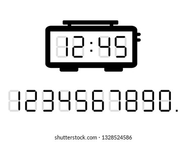 Alarm clock and calculator digital numbers. Vector illustration