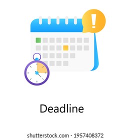 Alarm clock with calendar, deadline flat gradient vector